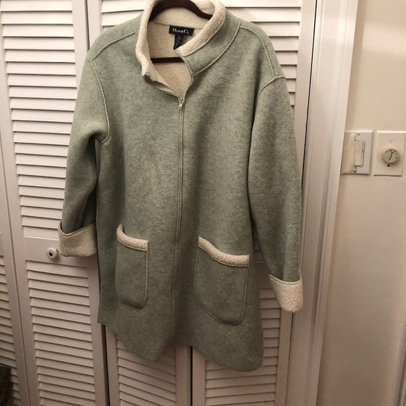 DENIM & CO Mint Green Fleece Jacket Coat, 1X - Picture 1 of 13